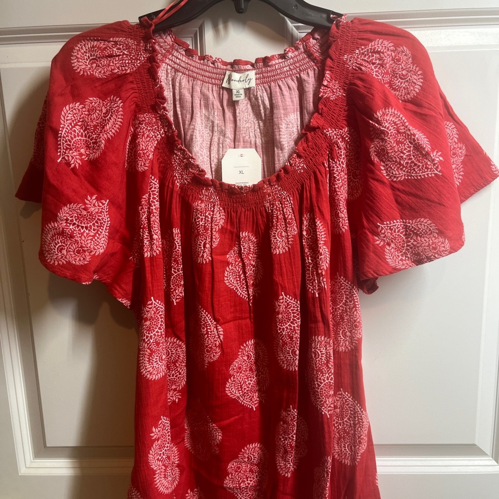 Wonderly Red Printed Peasant Tunic